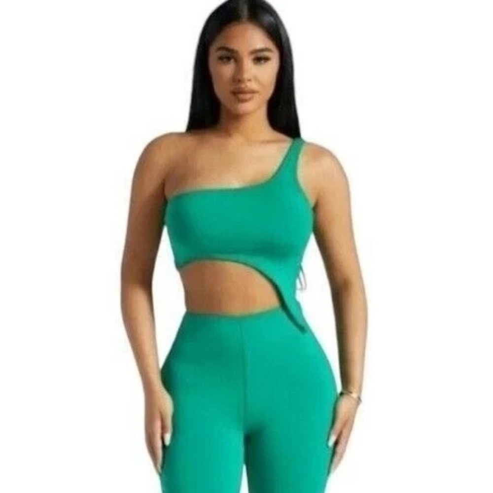 Naked Wardrobe Kelly Green One Shoulder Asymmetrical Top Size Small